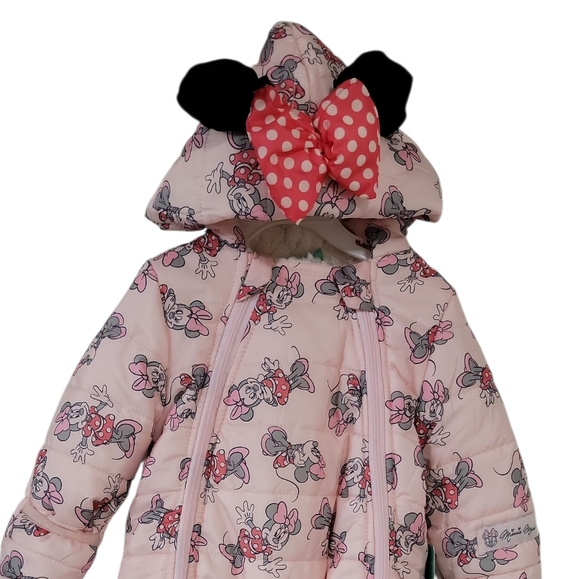 Disney Baby Pink Snowsuit with Minnie Mouse Bow and Ears Size 0-3 Months NWT - Picture 3 of 11